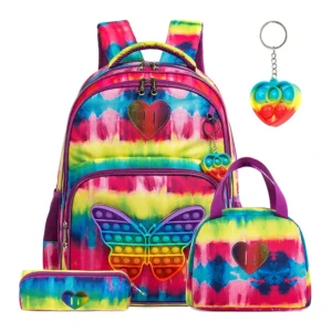 Pop It Butterfly Kids Backpack and Lunch Box Set - C - 01