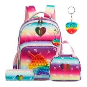 Pop It Unicorn Kids Backpack and Lunch Box Set - D - 01
