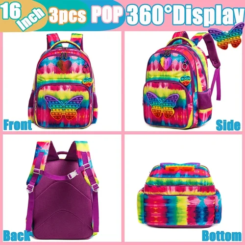 Pop It Butterfly Kids Backpack and Lunch Box Set - C - 03