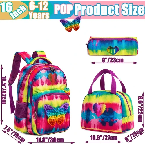 Pop It Butterfly Kids Backpack and Lunch Box Set - C - 06