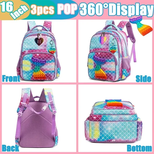 Pop It Mermaid Kids Backpack and Lunch Box Set - B - 03
