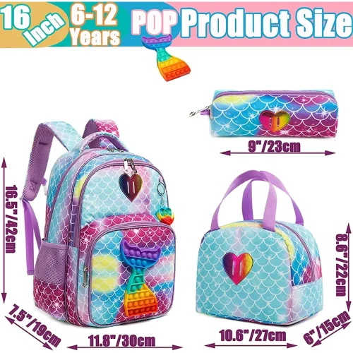 Pop It Mermaid Kids Backpack and Lunch Box Set - B - 06