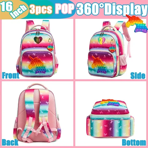 Pop It Unicorn Kids Backpack and Lunch Box Set - D - 03