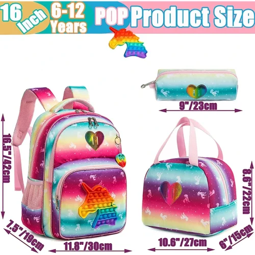 Pop It Unicorn Kids Backpack and Lunch Box Set - D - 05
